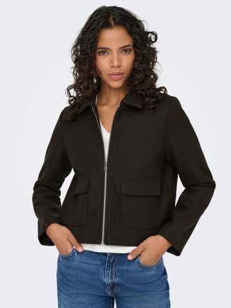 Only Kurzjacke ONLY ONLVELA ZIP SHORT JACKET OTW, Damen, Gr. XL, chocolate torte detail:melange, Web, Obermaterial: 92% Polyester, 8% Viskose, meliert, h&uuml;f