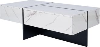 STILVORA Mesa De Centro Con 3 Cajones Push-open Y Led Controlado Por App, Imitaci&oacute;n M&aacute;rmol Brillante, 100&times;50&times;34,5 Cm, Blanco