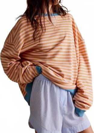 Free People Classic Striped Crew Sweater In Orange