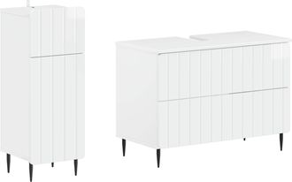 vidaXL Juego De Gabinete De Ba&ntilde;o De 2 Piezas Zwolle Blanco Brillante Vidaxl
