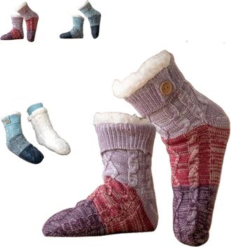 Generic Knitted Ultra-Thick Slipper Home Socks, Non Slip Fuzzy Winter Sock Warm,Fuzzy Socks for Women (Purple)