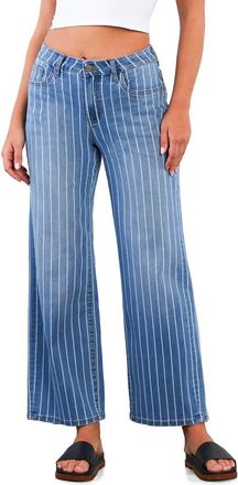 HINT OF BLU Stripe High Rise Wide Leg Jeans in Stone Blue Stripes at Nordstrom, Size 25