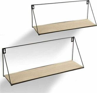 Trade Shop Trade Shop - Set 2 Mensole Parete Rettangolare Mensola Scaffale Metallo E Legno 2 Misure