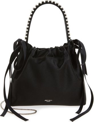 Jimmy Choo London Mini Drawstring Top Handle Bag in Black/Black/Silver at Nordstrom