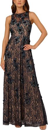 Adrianna Papell Sleeveless Beaded Lace Long Gown
