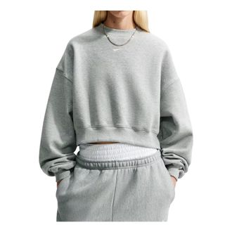 Nike (WMNS) Nike Studio Fleece Medium Weight Oversized Cropped Crew Dark Grey Heather Sail IM8497-063