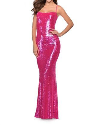 La Femme Sequin Prom Dress In Neon Pink