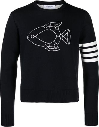 Thom Browne Fish Icon-intarsia jumper - men - Cotton/Polyamide/Elastane - 5 - Blue