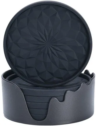 OEM Posavasos De Silicona Con Soporte, [paquete De 6] Posavasos Para Bebidas Fr&iacute;as O Calientes, Gruesos, Antideslizantes, Cuenco Profundo Negro