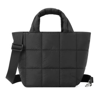 Generic Women Quilted Nylon Handbag Padded Fitness Shoulder Bag Commute Handbag (Black)