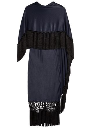 Wales Bonner Wales Bonner Solstice Cape-effect Tassel Satin Midi Dress - Navy - XS (UK6 / XS)