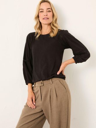 Fat Face FatFace Cassie Black Broderie Round Neck Top