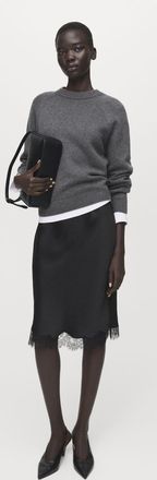 Mango Gonna satinata pizzo nero - Donna - XS - MANGO