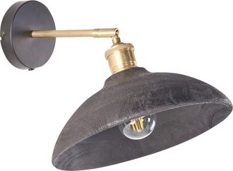 Beliani L&aacute;mpara De Pared De Madera De Mango Negro Lat&oacute;n Aplique Pantalla C&oacute;nica Yerala