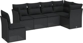 vidaXL Vidaxl - Set De Sof&aacute;s De Jard&iacute;n 6 Piezas Y Cojines Rat&aacute;n Sint&eacute;tico Negro