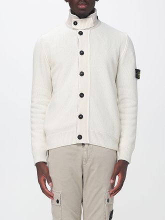 Stone Island Cardigan in misto lana vergine con collo alto e patch logo