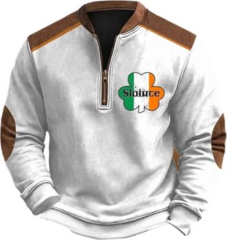 Generic St. Patricks Day Jumpers for Men Irish Green Sweatshirt Lucky Shamrock Graphic Long Sleeve 1/4 Zip Pullover Tops St. Patricks Day Sweatshirts S-5XL