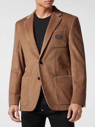 Philipp Plein Blazer monopetto in velluto con rever a lancia e tasche a toppa