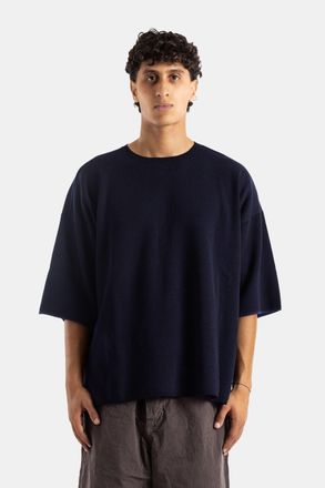 CASEY CASEY Mens Navy Cotton-Wool Knit Oversized T-Shirt Blue T-Shirts And Polos