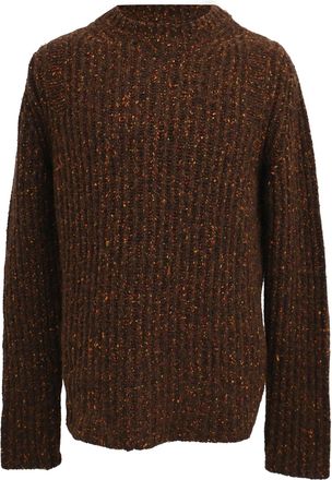 Jil Sander Knitted Round Neck Sweater in Brown Alpaca Wool