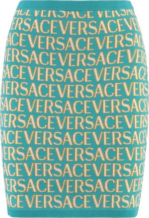 Versace Womens Knitted Mini Skirt - Turquoise Cotton - Size EU 36 (Womens)