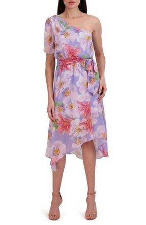 Julia Jordan Floral One-Shoulder Asymmetric Hem Dress in Lilac/multi at Nordstrom Rack, Size 12