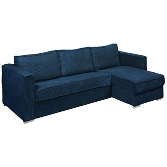 Vente-Unique Divano letto angolare a ribalta angolo reversibile Posto letto 140 Materasso 14 in Velluto Blu notte - loreto