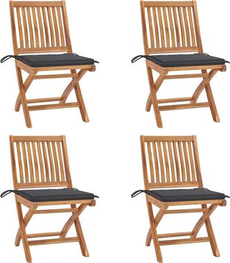vidaXL Sillas De Jard&iacute;n Plegables Y Cojines 4 Udes Madera Maciza Teca Vidaxl