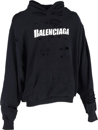 Balenciaga Pre-owned Mens Caps Destroyed Oversized Hoodie in Black Cotton - Size 2XS