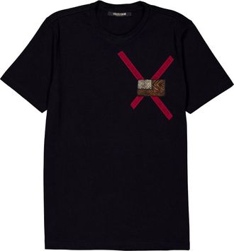 Roberto Cavalli Black Cotton T-Shirt with Chest Patch, Size X-Small