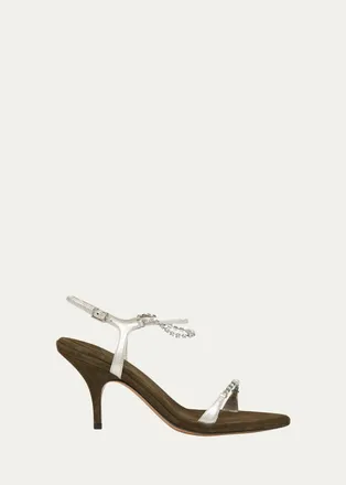 Chlo&eacute; 80mm Zia Embellished Mixed Leather Sandals