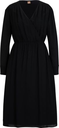 HUGO BOSS Womens Dagatta V-Neck Midi Wrap Dress in Black - Size 10 UK