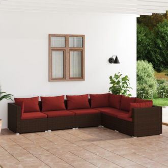 vidaXL Set Muebles De Jard&iacute;n 6 Piezas Y Cojines Rat&aacute;n Sint&eacute;tico Marr&oacute;n Vidaxl
