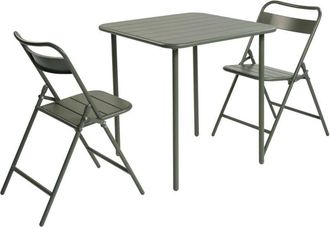 Sweeek Metal garden table + 2 chairs, khaki green - Amelia