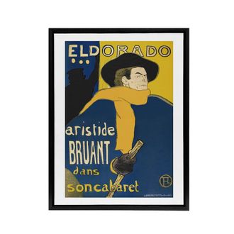 Artery8 Eldorado Aristide Bruant Framed Canvas Wall Art Print Toulouse Lautrec in Blue | Size: W24 x H32