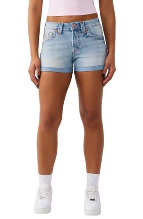 True Religion Jennie Cuffed Denim Shorts in Flax Flower at Nordstrom, Size 23