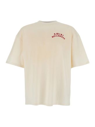 Amiri White Crewneck T-Shirt With Logo Lettering On Front And Rear In Cotton Man