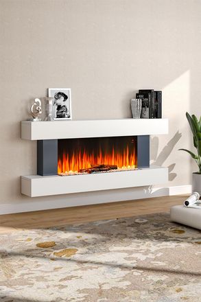 Living and Home WiFi Contemporary Wall Mounted/Freestanding Fireplace Mantel for Living Room in White