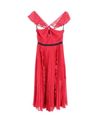 Self Portrait Ruffle Trimmed Pleated Dress in Pink Polyester
