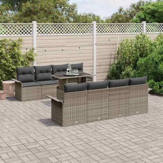 vidaXL Conjunto De Sof&aacute; De Jard&iacute;n Con Coj&iacute;n 9 Pcs Gris Polirat&aacute;n Vidaxl