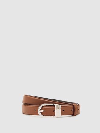 Reiss Chocolate Leather Snake-effect Belt, S