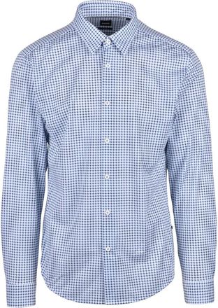 BOSS White Blue Polyester Cotton Stretch Shirt