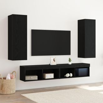Berkfield Home Wall-Mounted TV Cabinets - 2 pcs Black Oak, 30.5x30x90 cm, Made from Engineered Wood | Size: 30.5x30x90 cm