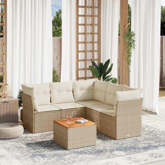 vidaXL Juego De Sof&aacute;s Jard&iacute;n Con Cojines 6 Pzas Rat&aacute;n Sint&eacute;tico Beige Vidaxl