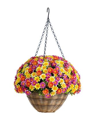 Nearly Natural 22In Uv-Resistant Artificial Mixed Daisy Hanging Basket (Indoor/Outdoor)