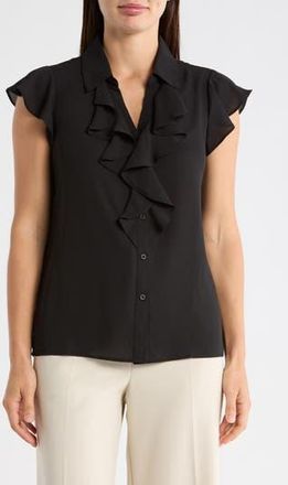 Calvin Klein Ruffle Cap Sleeve Top in Black at Nordstrom Rack, Size X-Small
