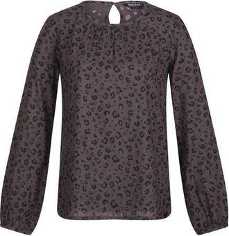 Regatta Hadria Leopard Print Keyhole Long-sleeved Blouse in Black at Nordstrom, Size 10