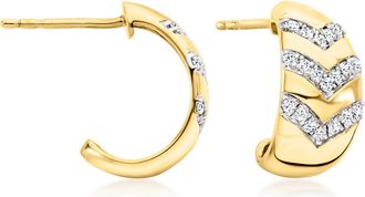 Ross-Simons Diamond Chevron C-Hoop Earrings in 18kt Gold Over Sterling