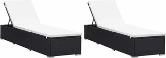 vidaXL Tumbonas Con Cojines 2 Uds Rat&aacute;n Sint&eacute;tico Negro Vidaxl