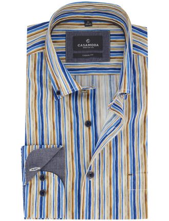 Casamoda Casa Moda overhemd button-down collar gestreept blauw wijde fit